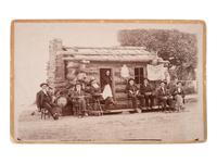 [HARRISON, Benjamin]. Albumen group portraits of Benjamin Harrison supporters posed with log cabins.