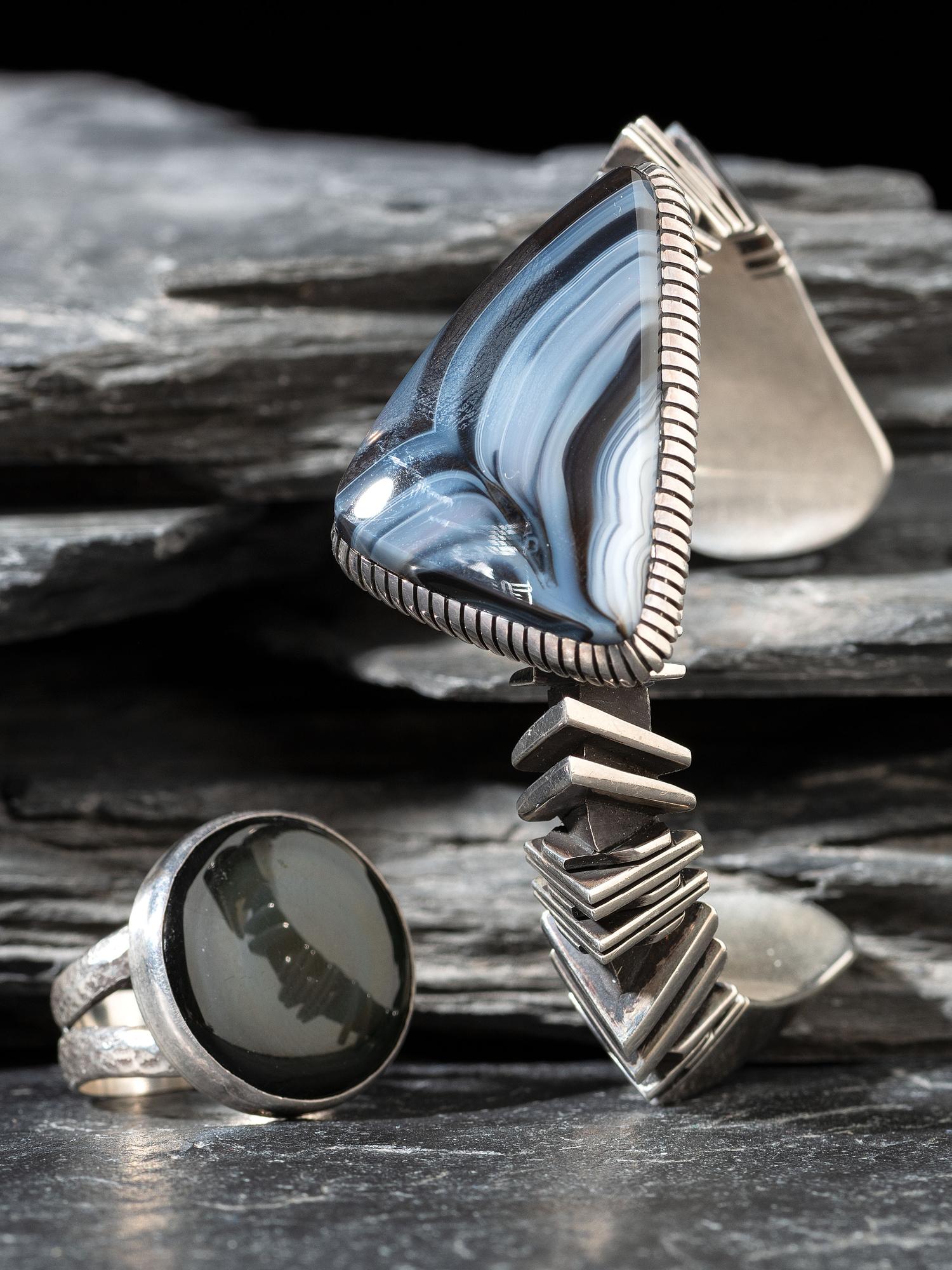 Abstract Sterling Silver and Agate Cuff Bracelet, PLUS