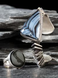 Abstract Sterling Silver and Agate Cuff Bracelet, PLUS