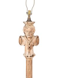 Three Carved and Painted Wood Column Busts