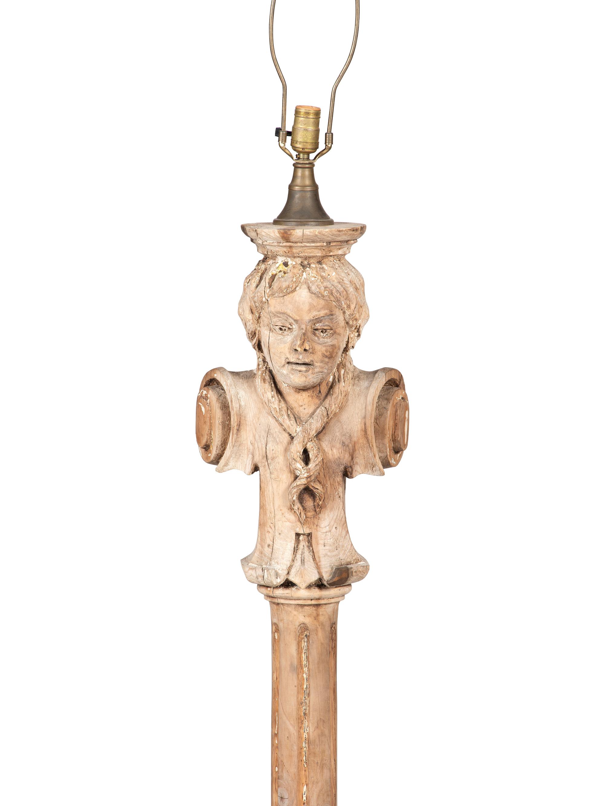 Three Carved and Painted Wood Column Busts