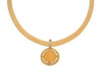 YELLOW GOLD, COIN AND DIAMOND PENDANT/NECKLACE