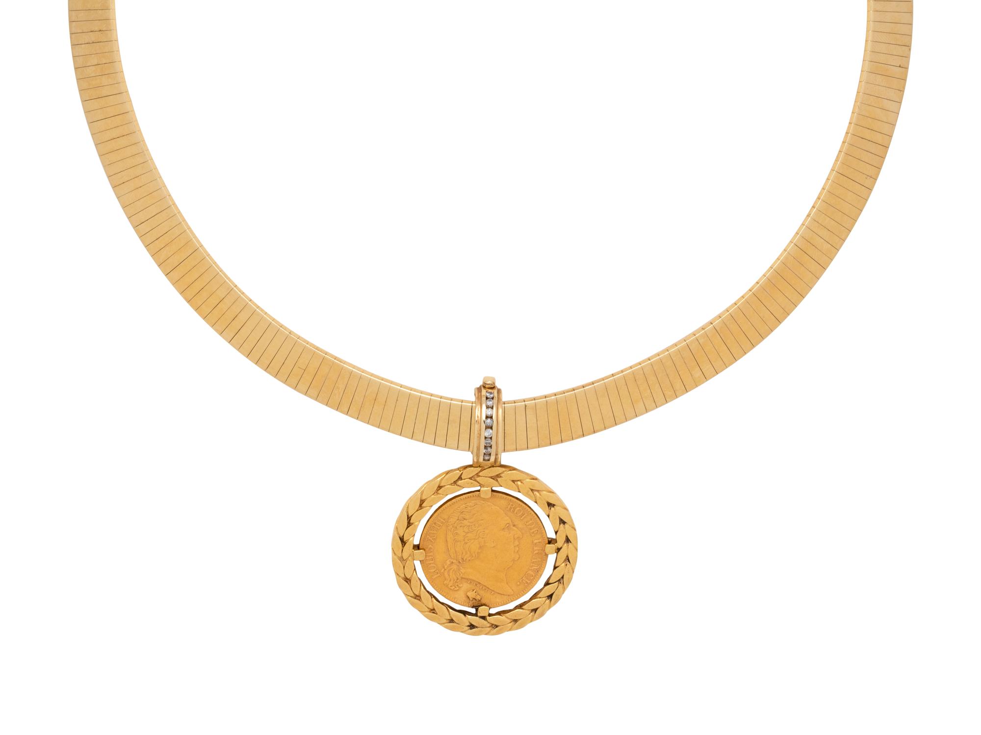 YELLOW GOLD, COIN AND DIAMOND PENDANT/NECKLACE