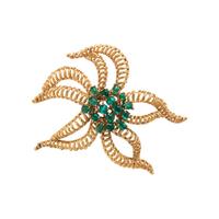 YELLOW GOLD AND EMERALD BROOCH
