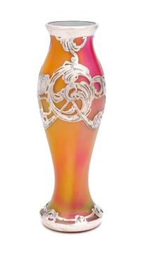 A Loetz Silver Overlay Glass Vase Height 7 inches.