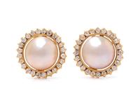 A Pair of Yellow Gold, Mabe Pearl and Diamond Earrings,