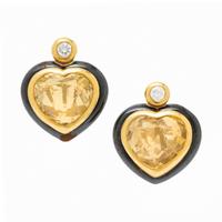 Faraone, Yellow Sapphire, Diamond, Steel, and Yellow Gold Earrings and Ring