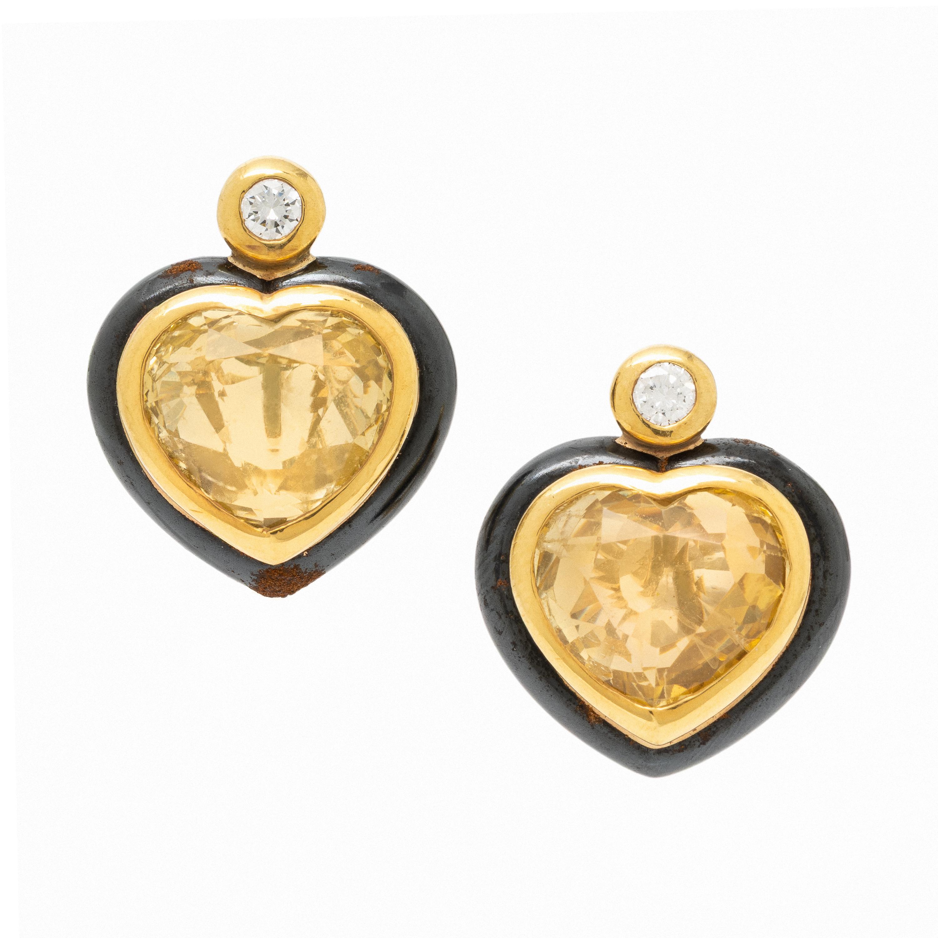Faraone, Yellow Sapphire, Diamond, Steel, and Yellow Gold Earrings and Ring