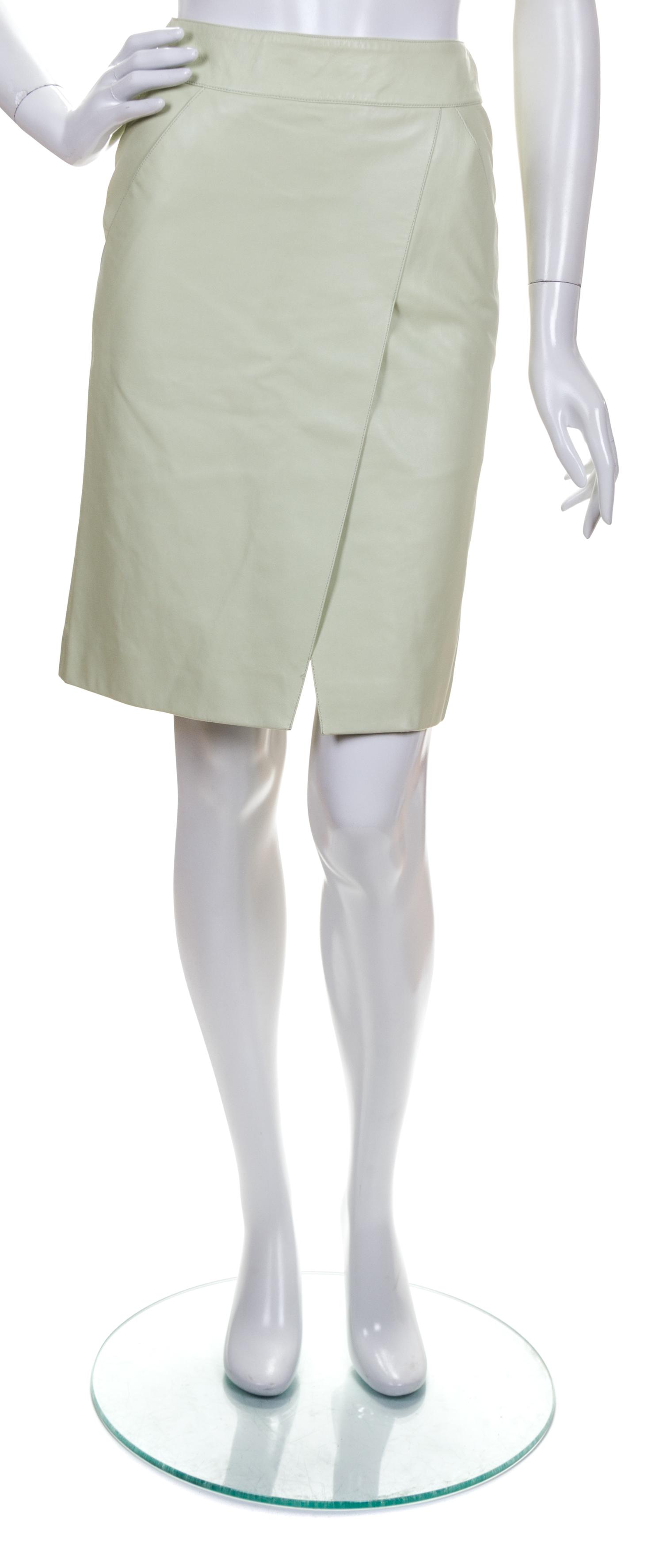 A Chanel Pale Green Leather Skirt, Size 34.