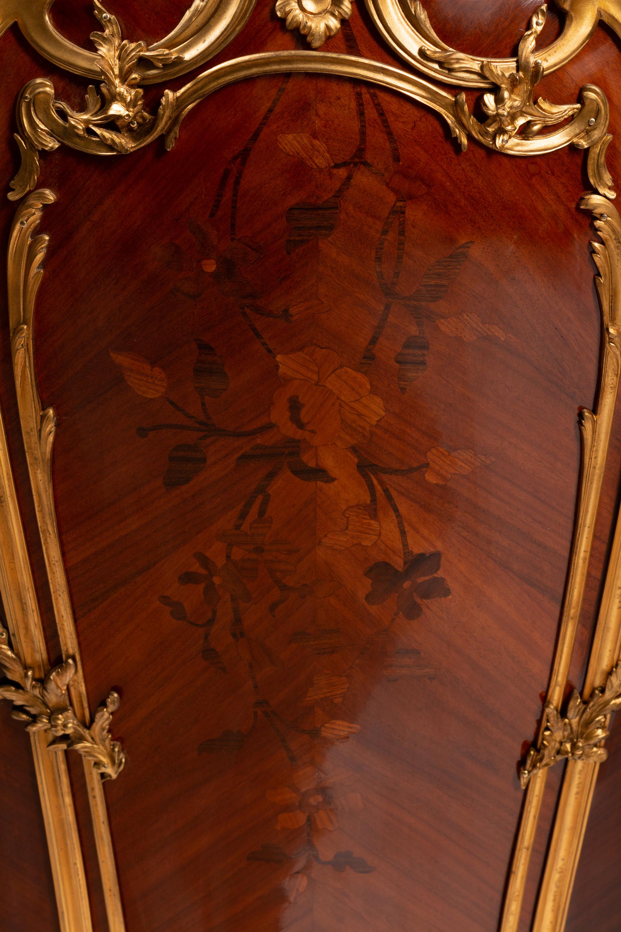 A Pair of Louis XV Style Gilt Bronze Mounted Marquetry Pedestals After the Model by Joseph-Emmanuel Zwiener