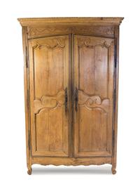 A French Provincial Oak Armoire, Height 93 x width 56 x depth 24 1/2 inches.