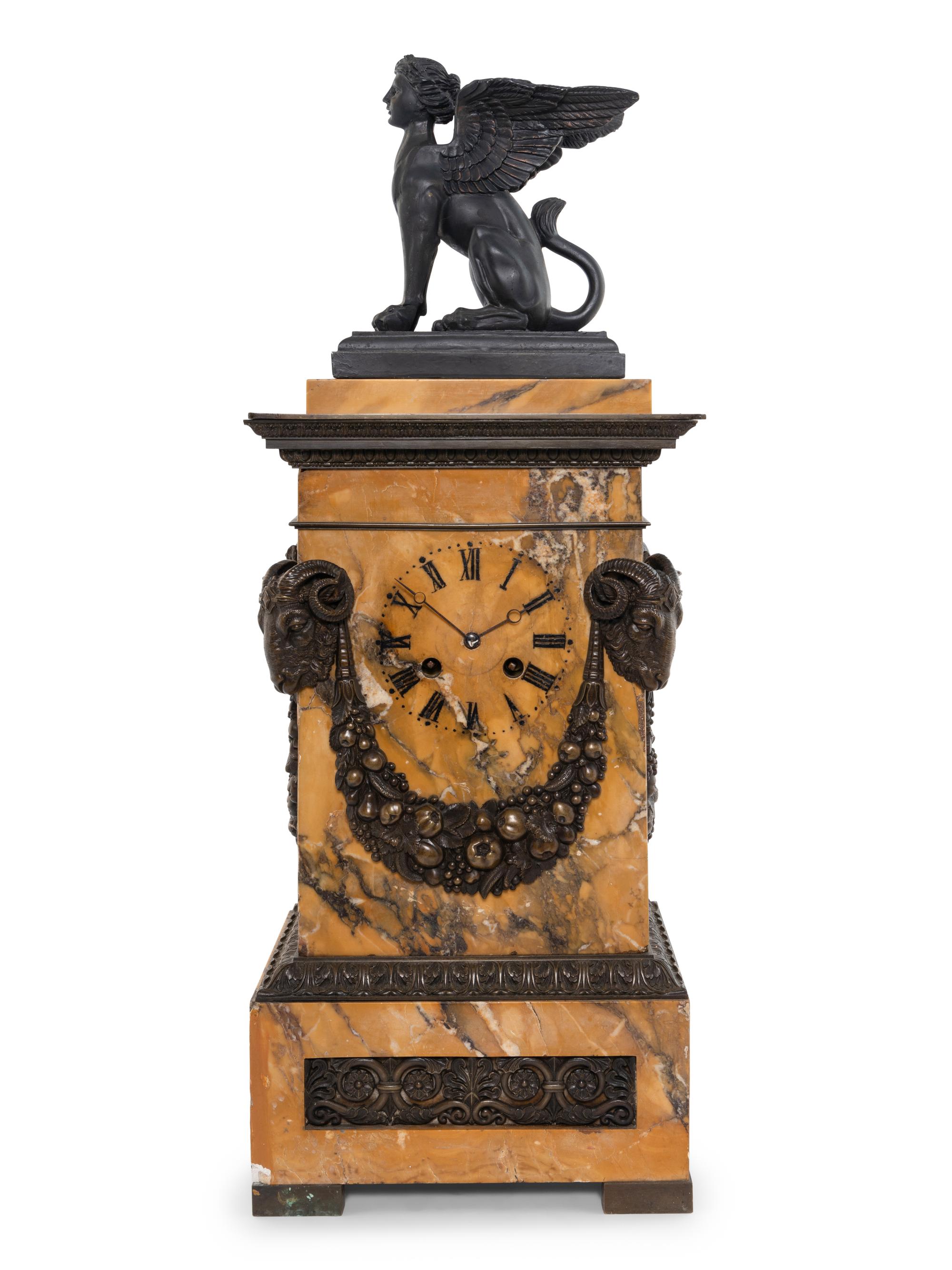 A Restauration Bronze Mounted Marble Clock