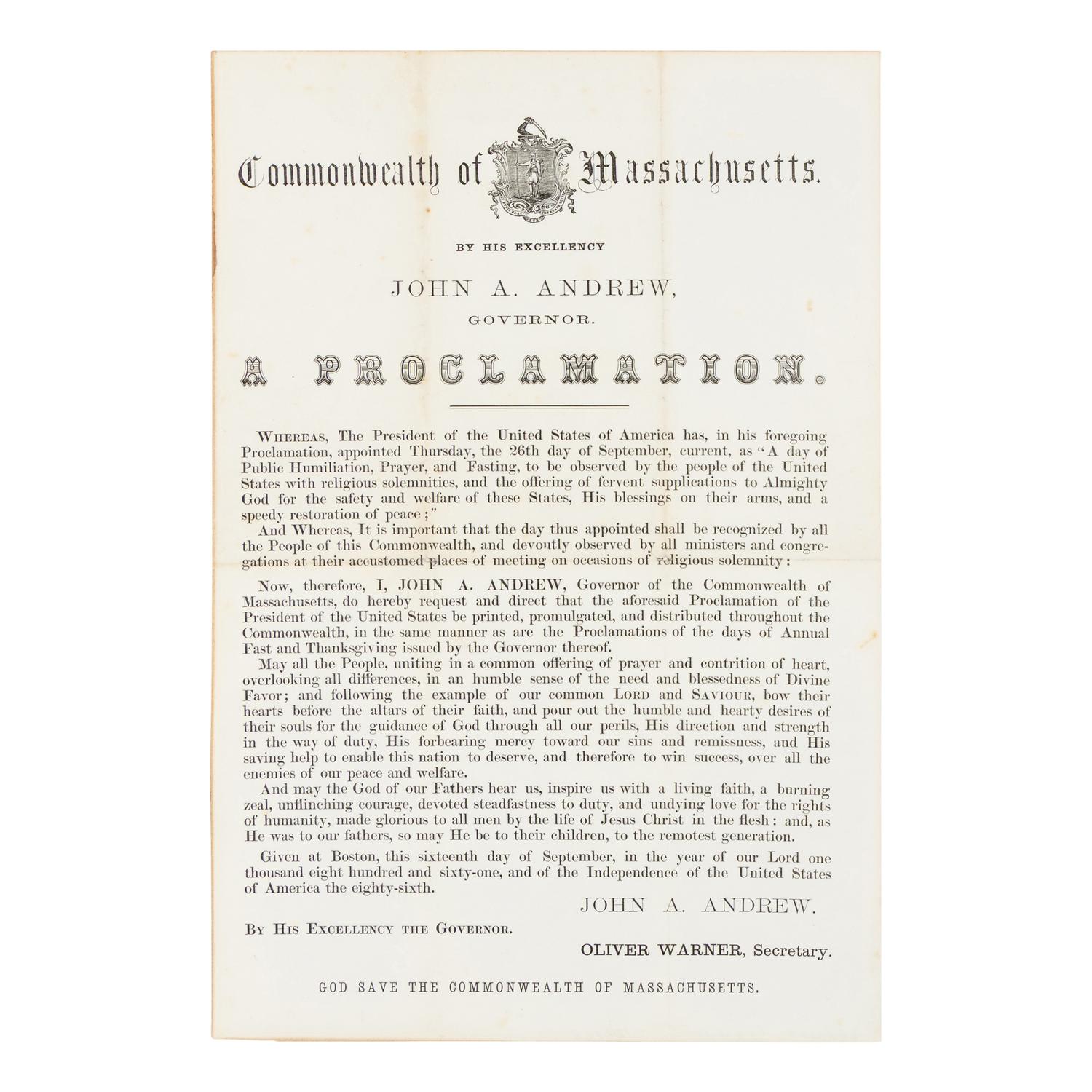 [LINCOLN, Abraham (1809-1865)]. A group of 3 Thanksgiving proclamations, comprising: