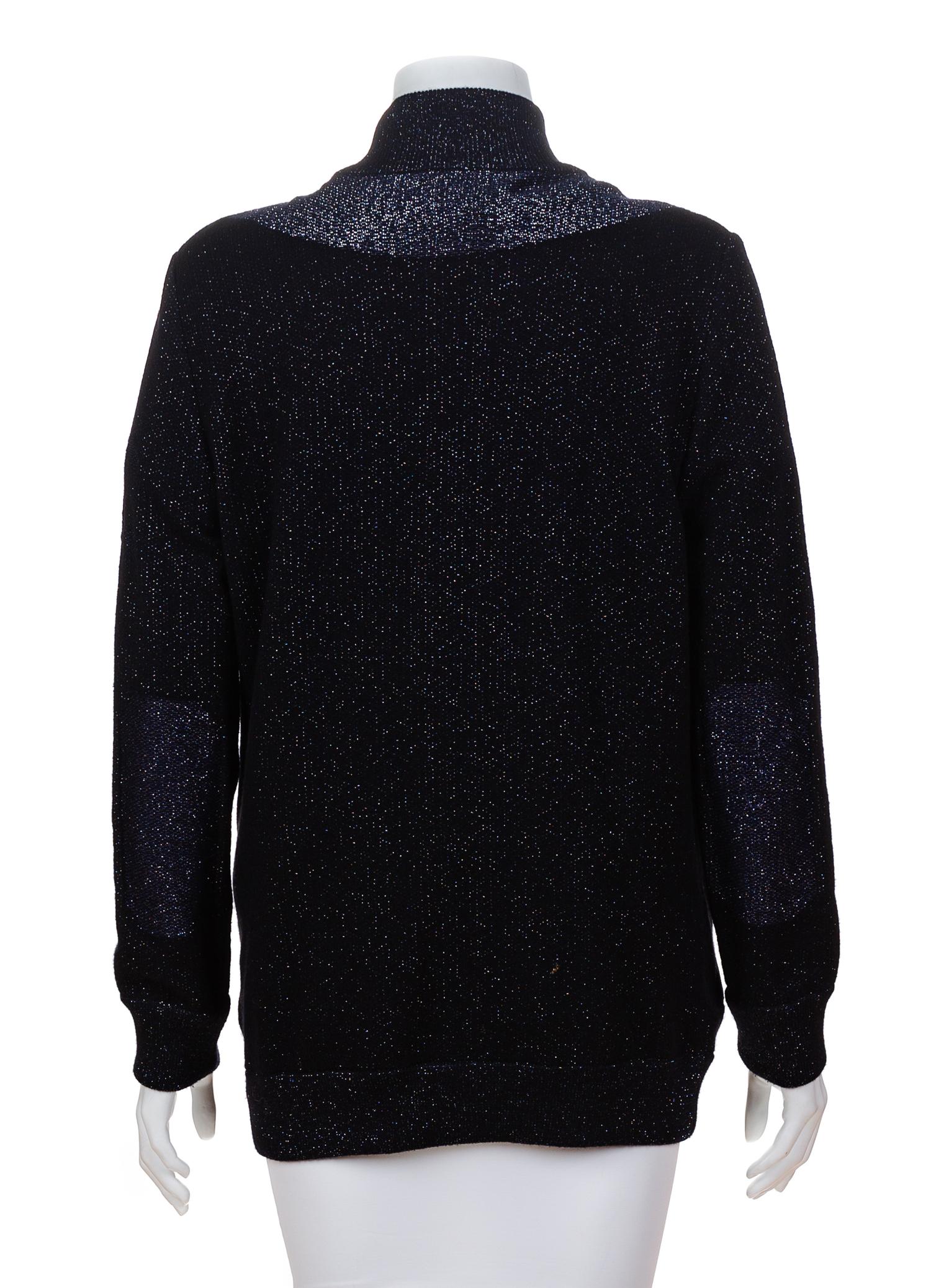 A Chanel Black and Navy Metallic Sweater Set, Jacket: 42.