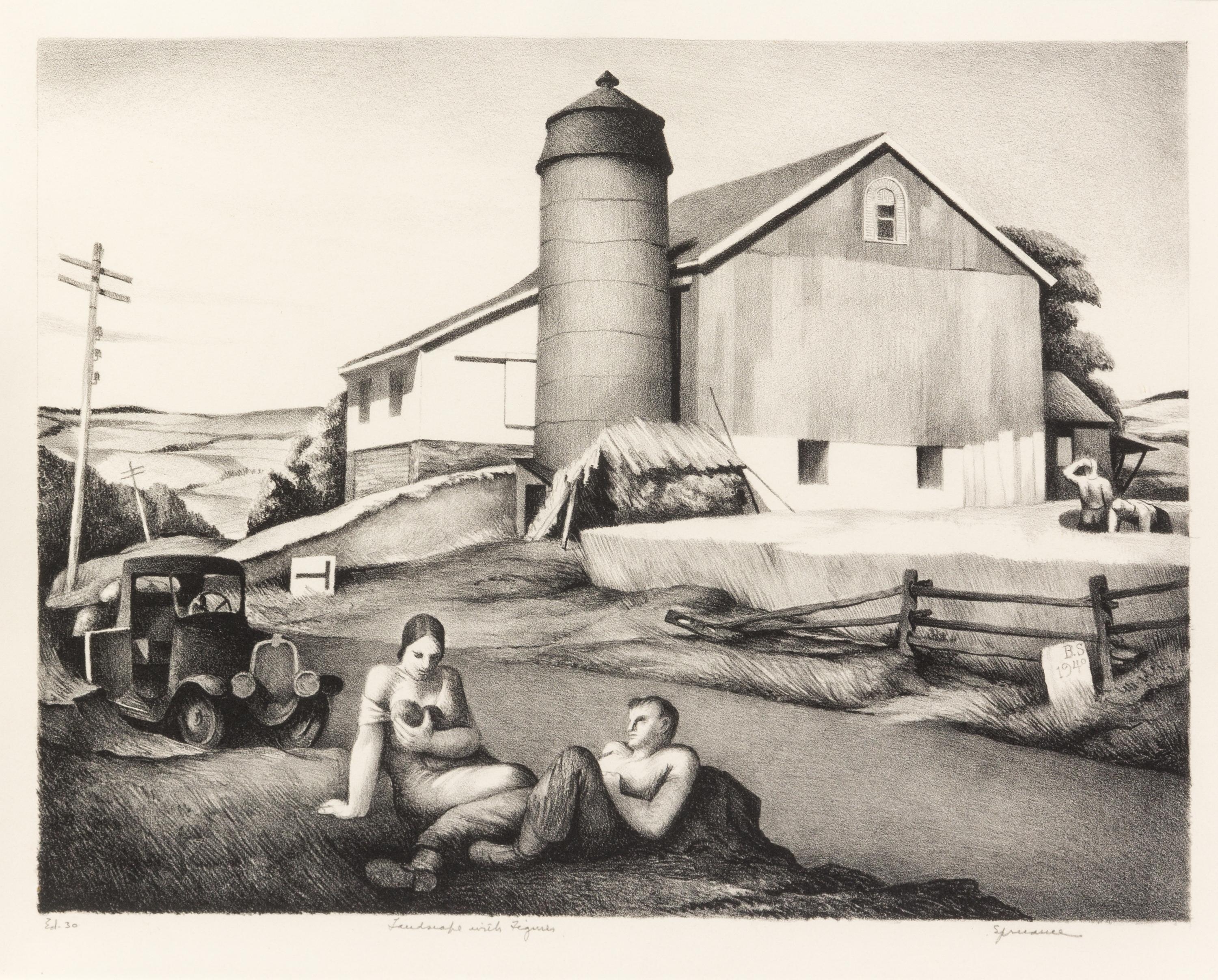 Benton Spruance, (American, 1904-1967), Landscape with Figures, 1940