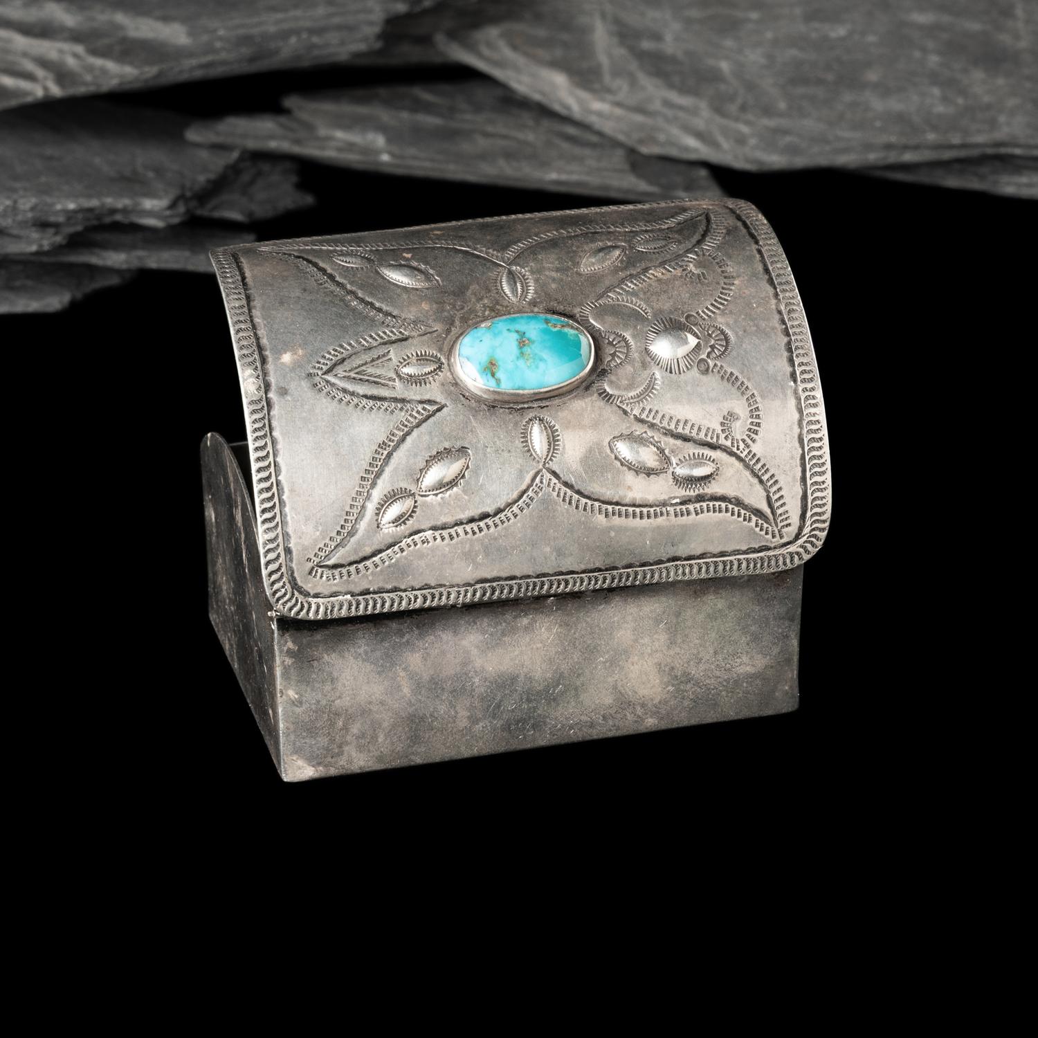Navajo Silver and Turquoise Lidded Box