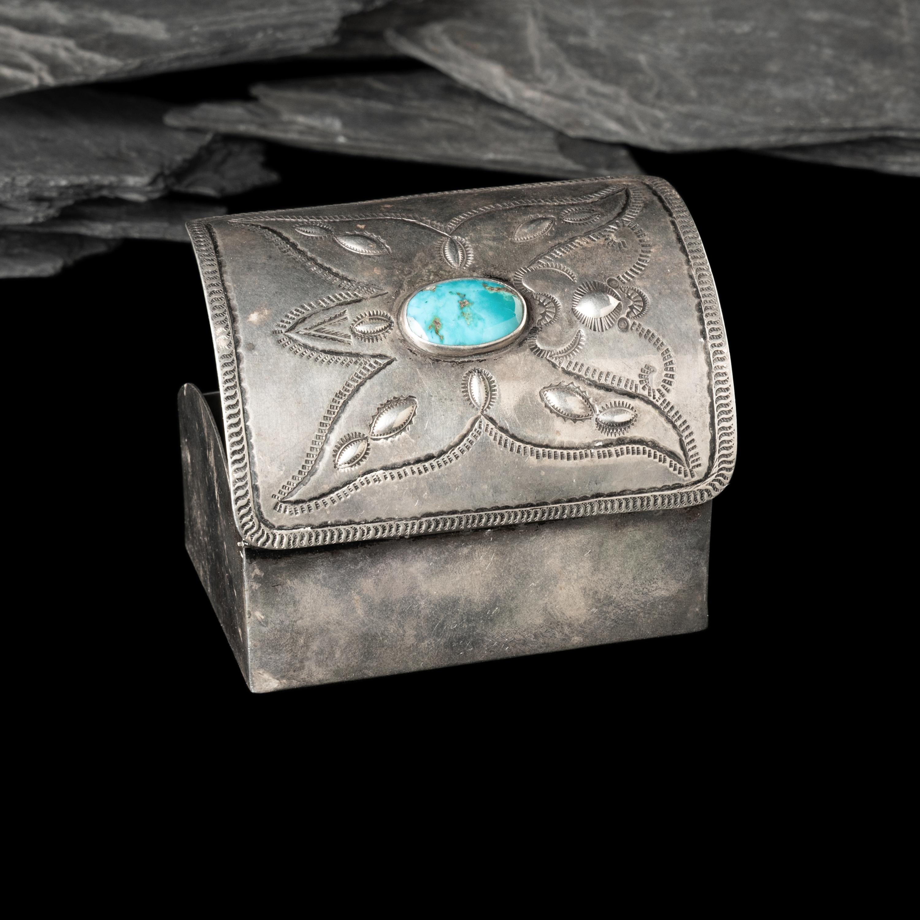 Navajo Silver and Turquoise Lidded Box