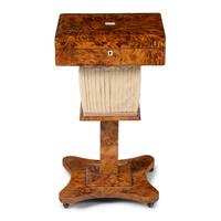 An English Tortoise Shell Veneered Needlework Box on Stand