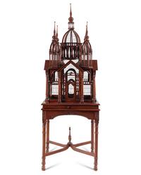 A Continental Mahogany Birdcage on Stand