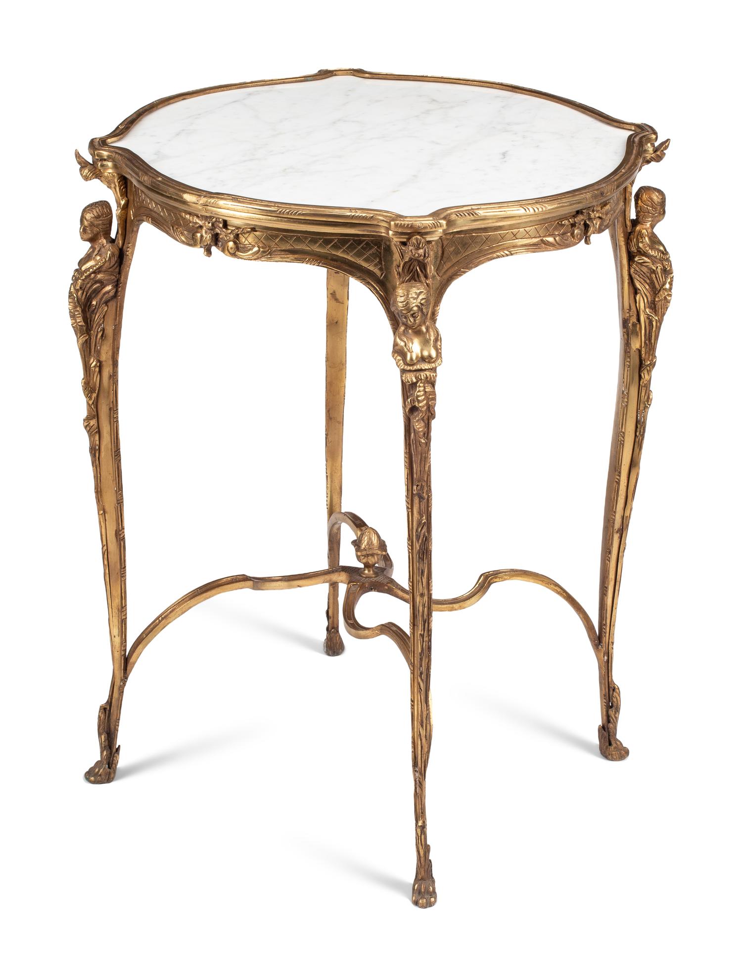 A Louis XV Style Gilt Bronze and White Marble Side Table