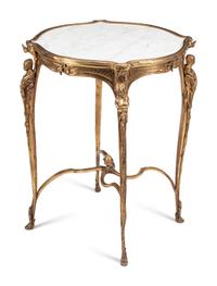 A Louis XV Style Gilt Bronze and White Marble Side Table