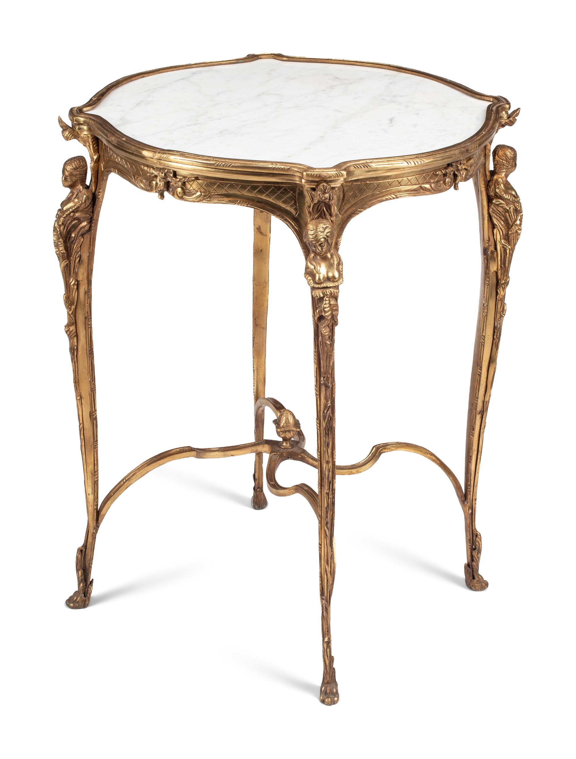 A Louis XV Style Gilt Bronze and White Marble Side Table