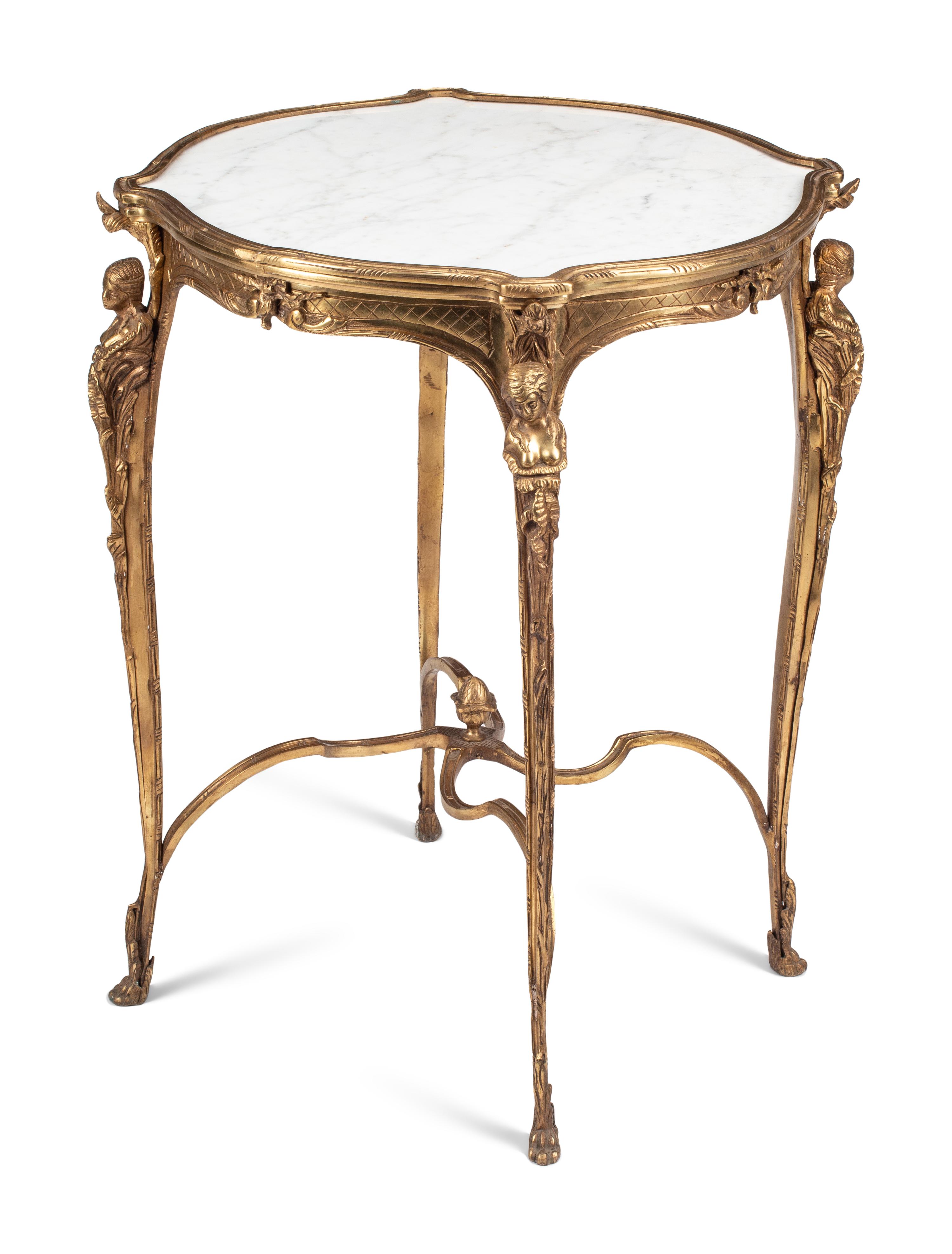 A Louis XV Style Gilt Bronze and White Marble Side Table