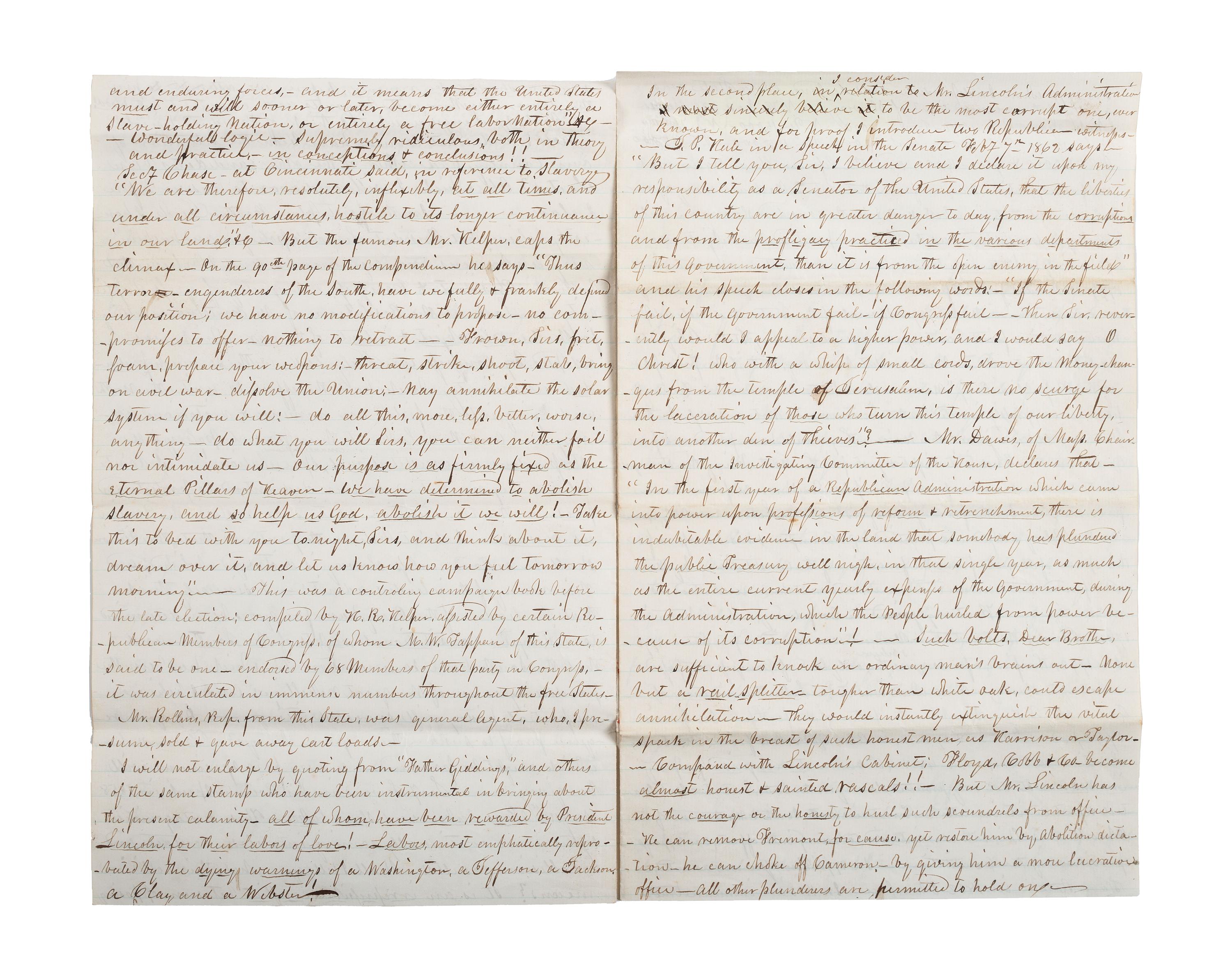 [SLAVERY & ABOLITION] -- [CIVIL WAR]. 10-page letter with extensive pro-Union and pro-slavery sentiments. Unity, [NH?], 30 May 1862.