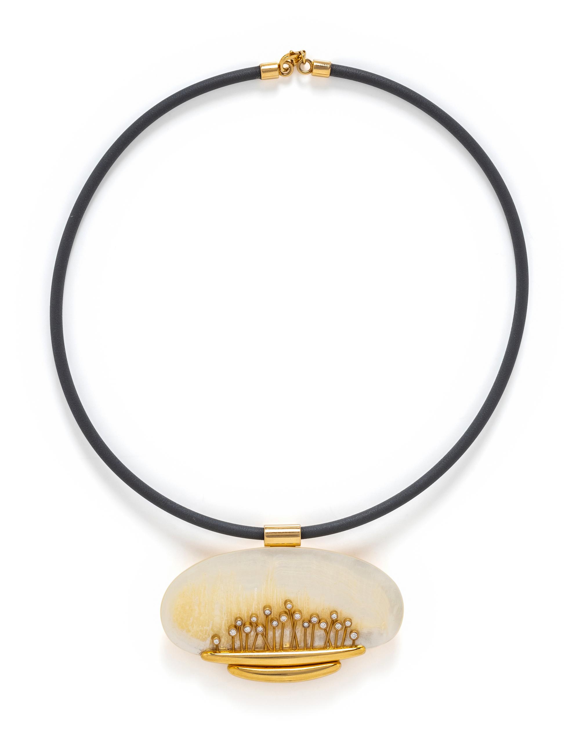 HANS BRUMANN, MOTHER-OF-PEARL AND DIAMOND CUSTOM DESIGNED PENDANT/NECKLACE