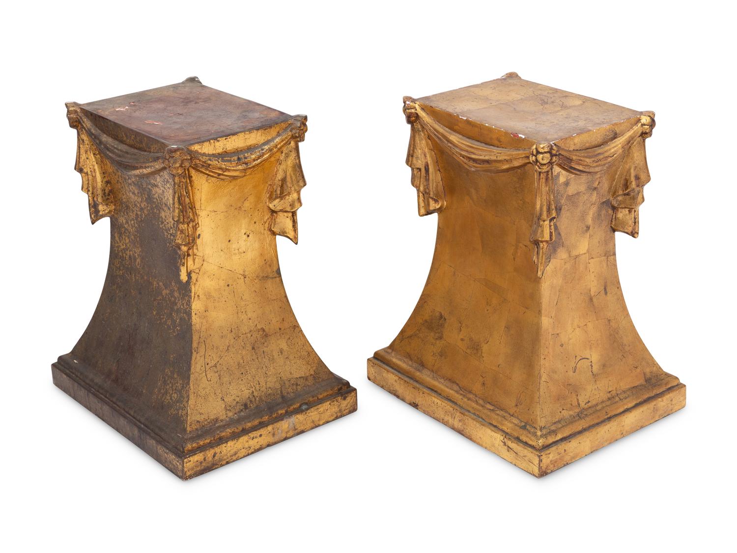 A Pair of Italian Gilt Low Pedestals