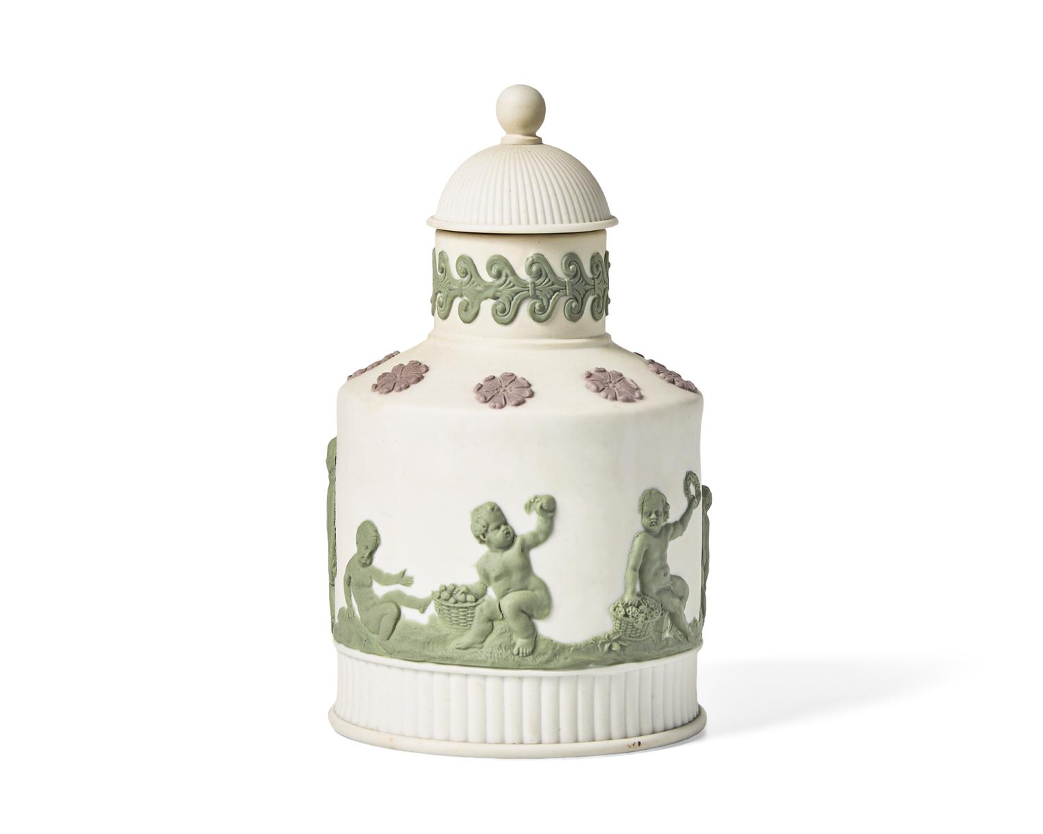 A Wedgwood Tricolor Jasperware Tea Cannister