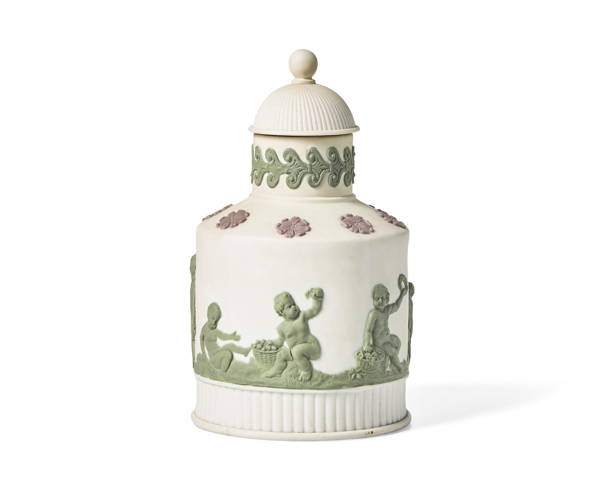 A Wedgwood Tricolor Jasperware Tea Cannister