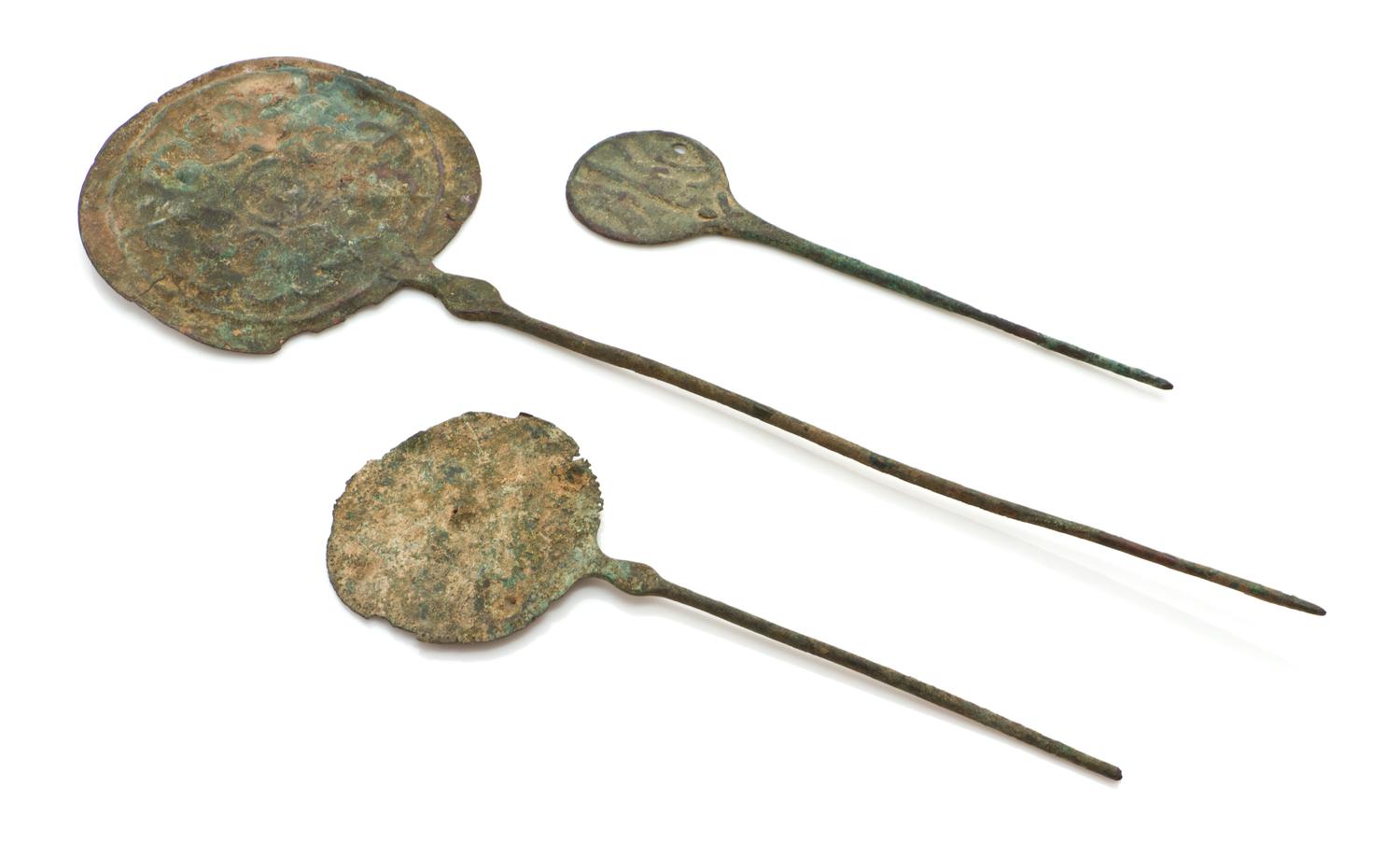 Three Persian Bronze Hair Pins, Length of longest 14 1/2 inches.