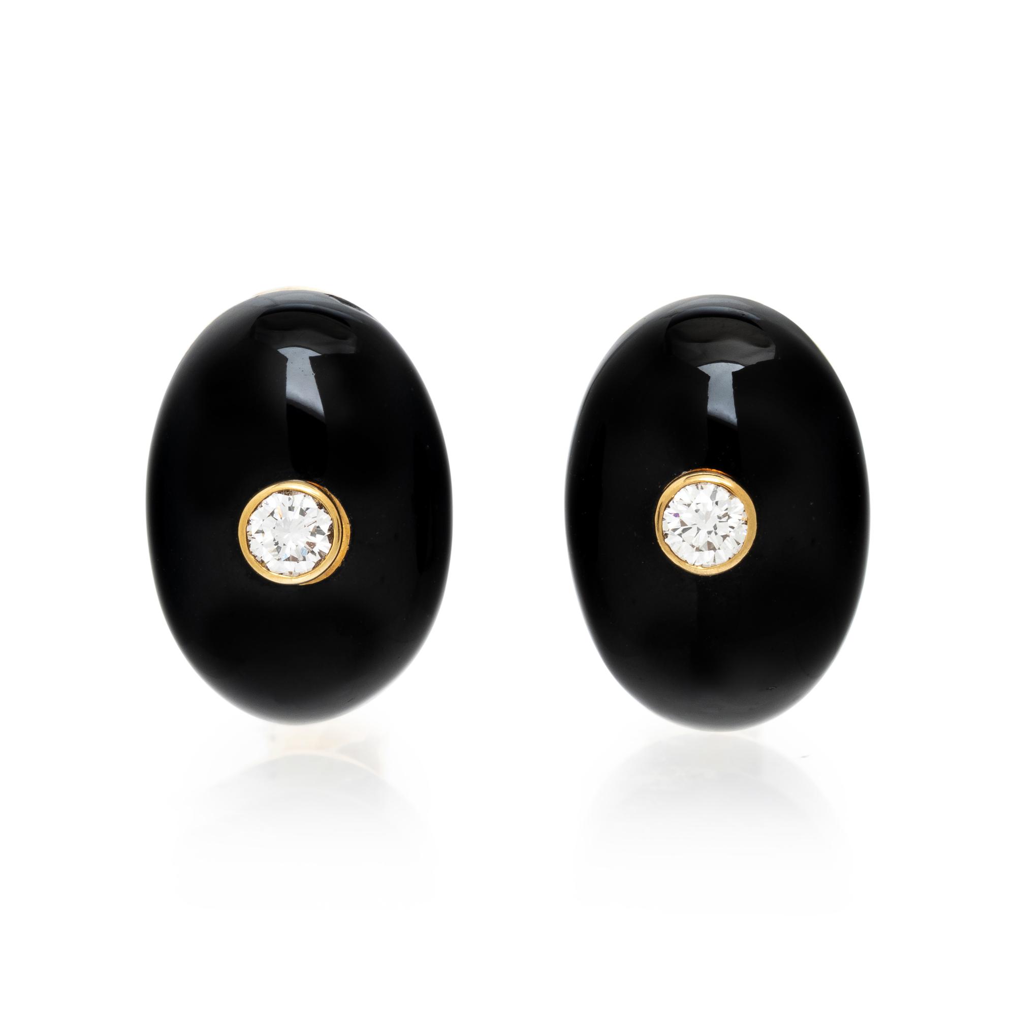 DAVID WEBB, ENAMEL AND DIAMOND EARCLIPS