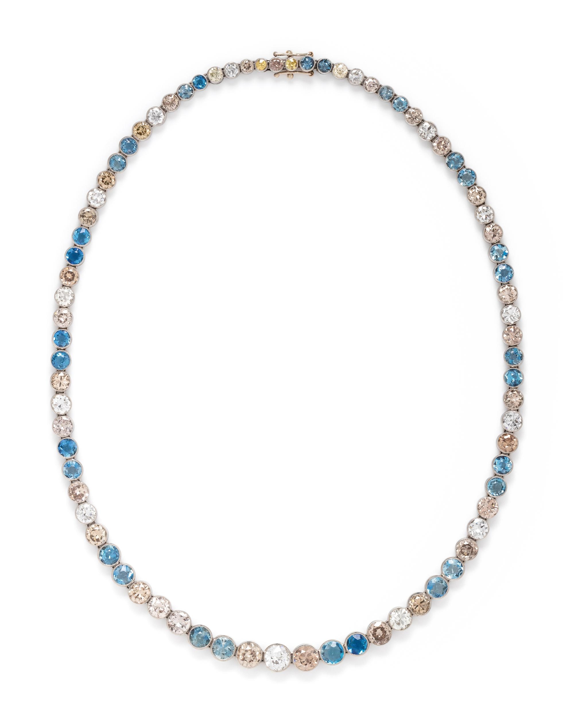 DIAMOND, COLORED DIAMOND AND AQUAMARINE RIVIÈRE NECKLACE