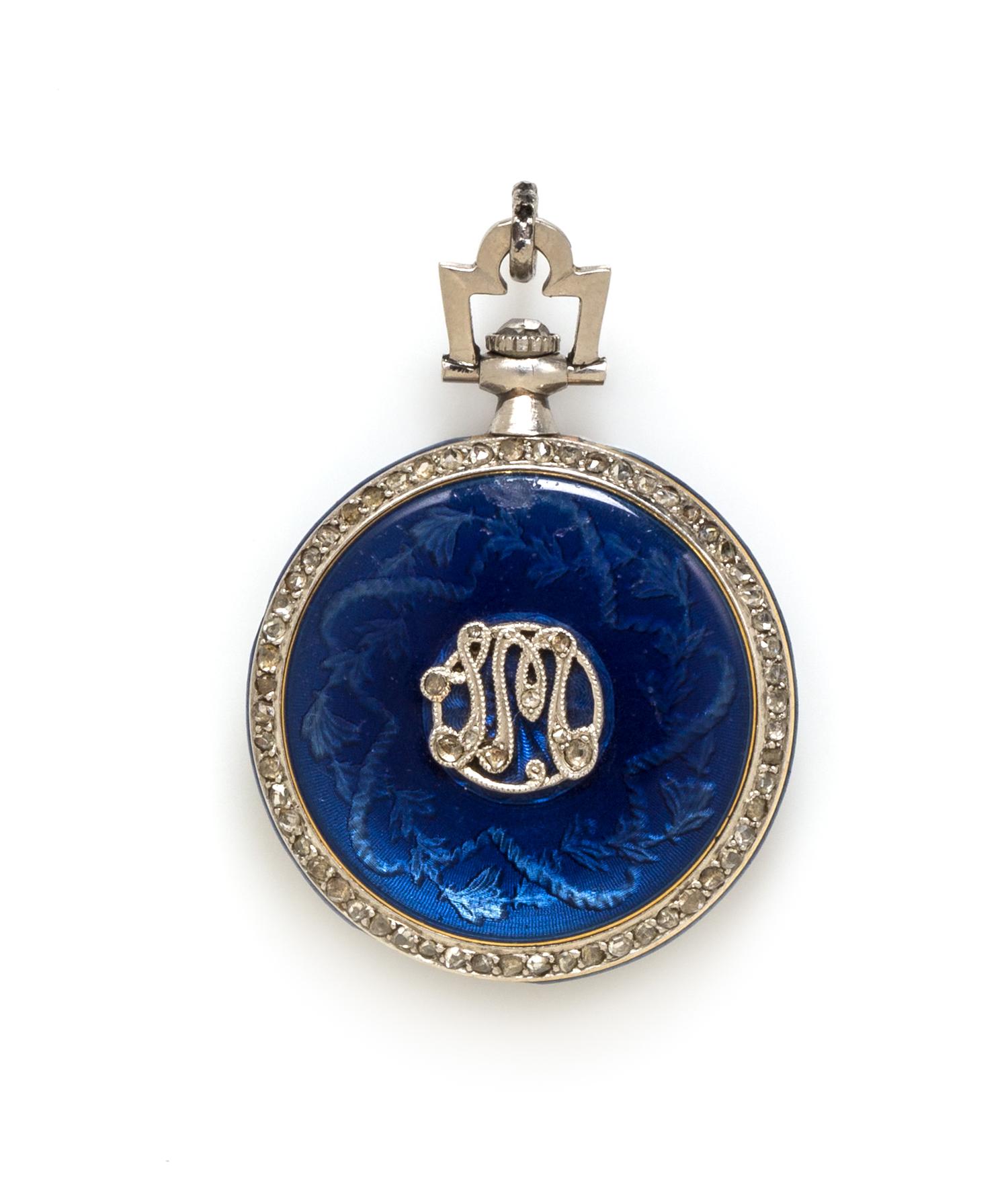 An Edwardian 18 Karat Yellow Gold, Platinum, Diamond and Enamel Pendant Watch, French, 12.10 dwts.