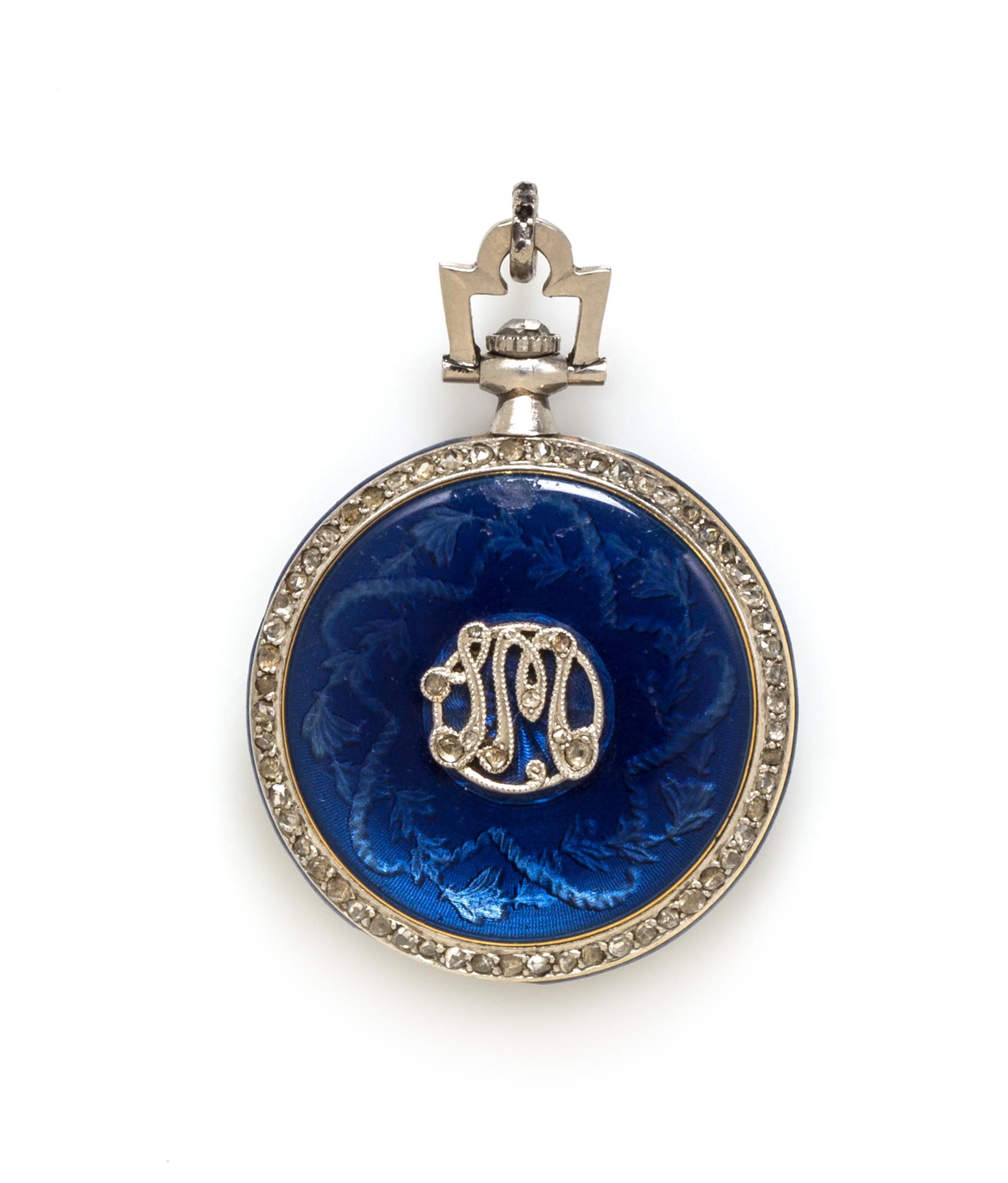 An Edwardian 18 Karat Yellow Gold, Platinum, Diamond and Enamel Pendant Watch, French, 12.10 dwts.