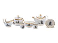An English Porcelain Bat-Printed and Parcel Gilt Porcelain Tea Service