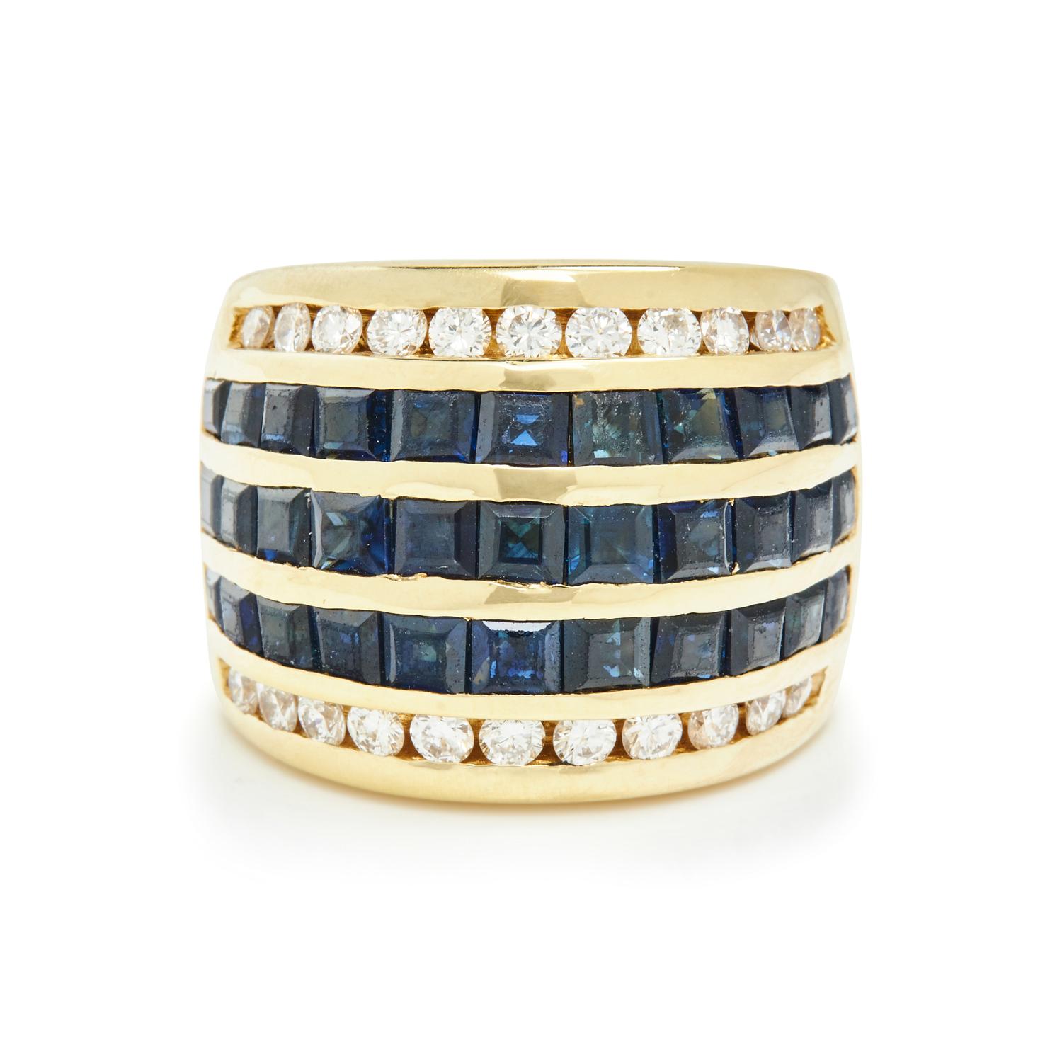 YELLOW GOLD, SAPPHIRE, AND DIAMOND RING