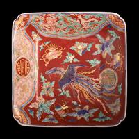 A Japanese-Enameled Tianqi-Marked Square Porcelain Dish