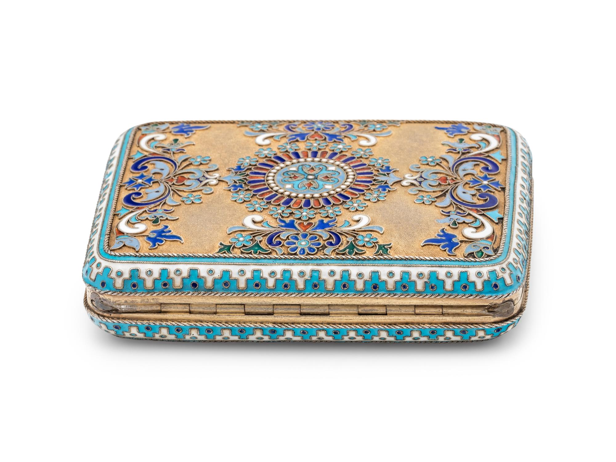 A Russian Silver-Gilt and Enamel Cigarette Case