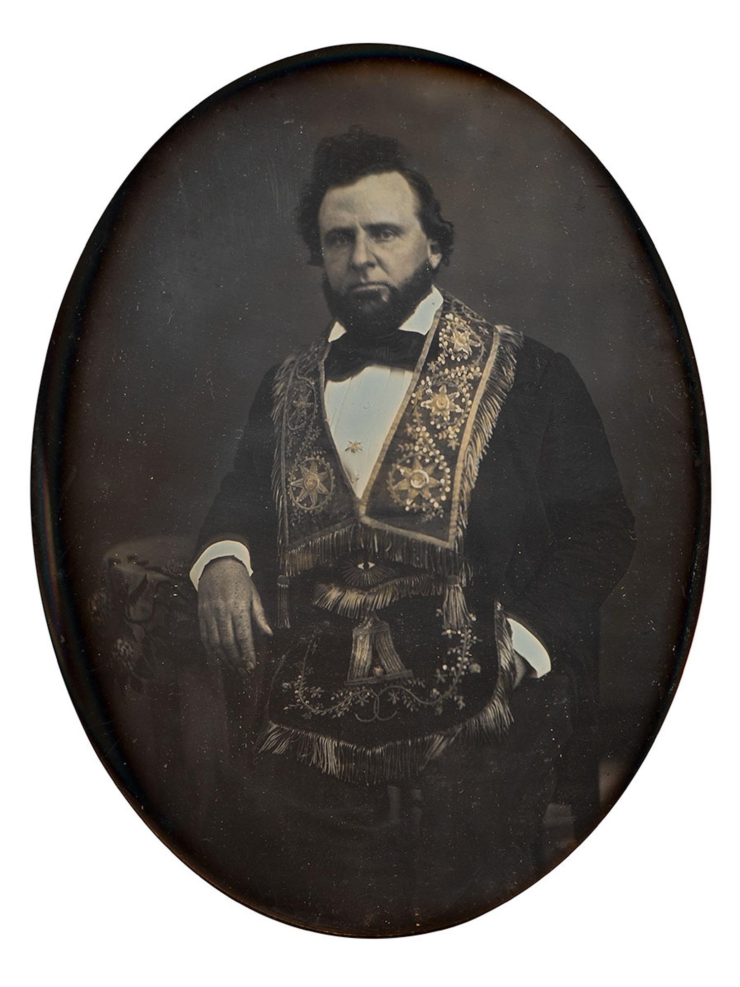 [EARLY PHOTOGRAPHY]. Whole plate daguerreotype of a masonic subject housed in original frame.