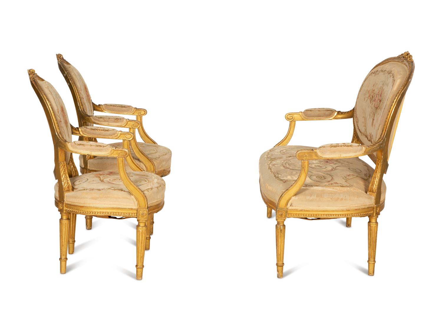 A Louis XVI Style Giltwood Three-Piece Seating Suite