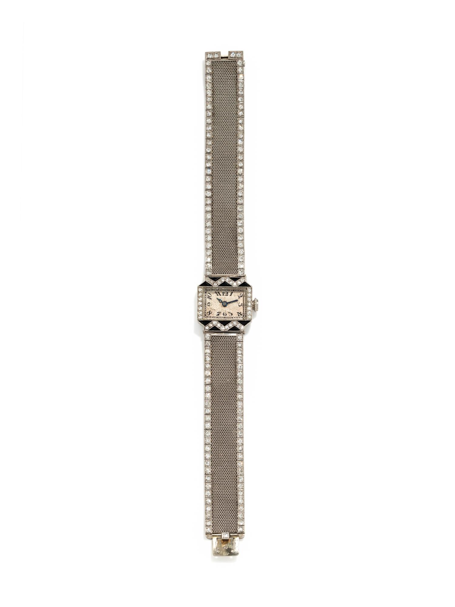 ART DECO, PLATINUM, DIAMOND AND ONYX WRISTWATCH