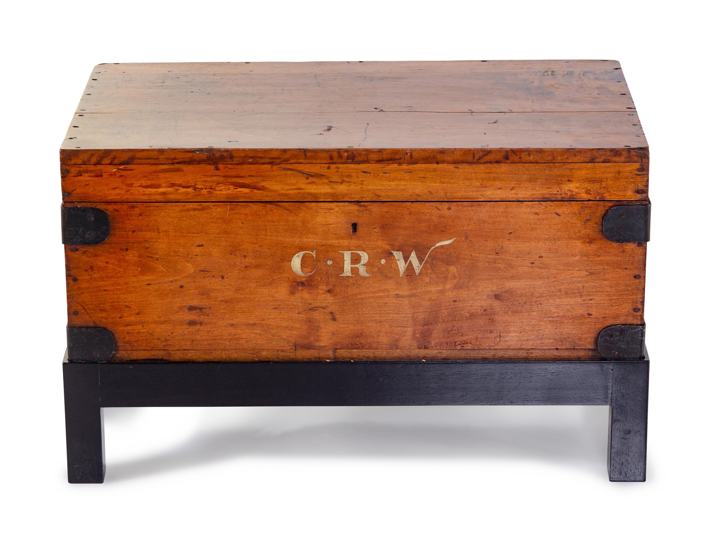 An Anglo-Colonial Iron Mounted and Painted Walnut Campaign Blanket Chest