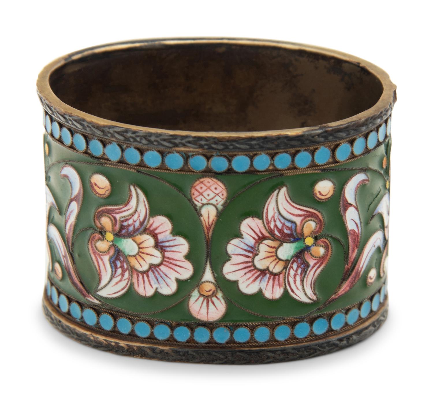 A Russian Enameled Silver Napkin Ring