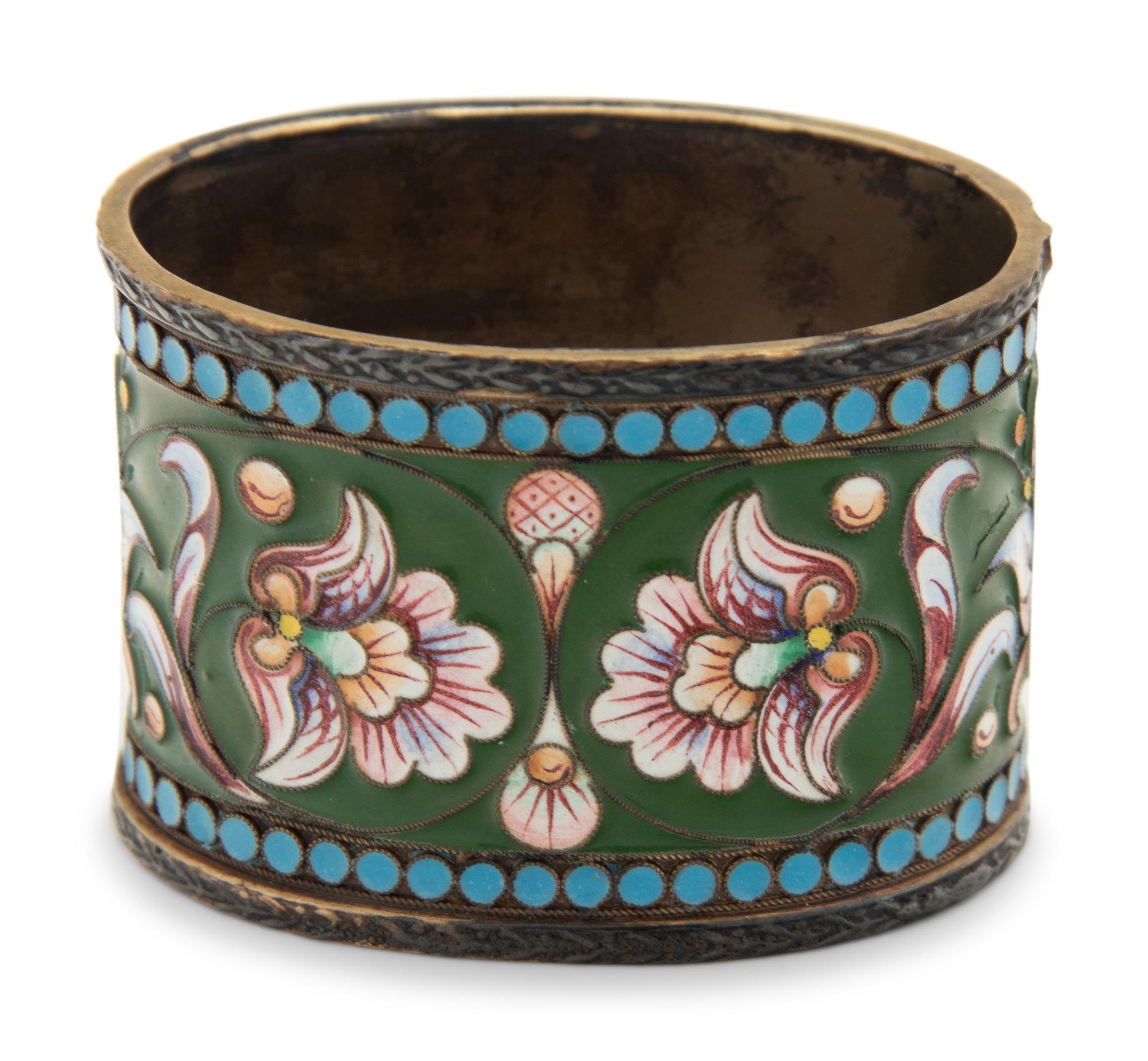 A Russian Enameled Silver Napkin Ring