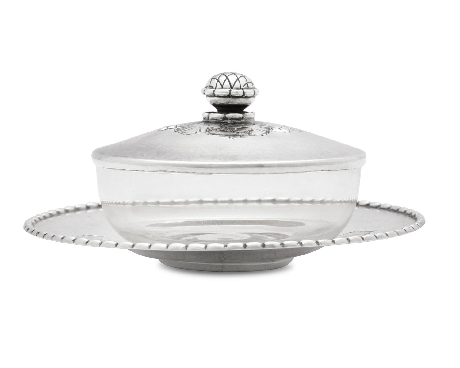 A Georg Jensen Silver Covered Caviar Dish and Underplate