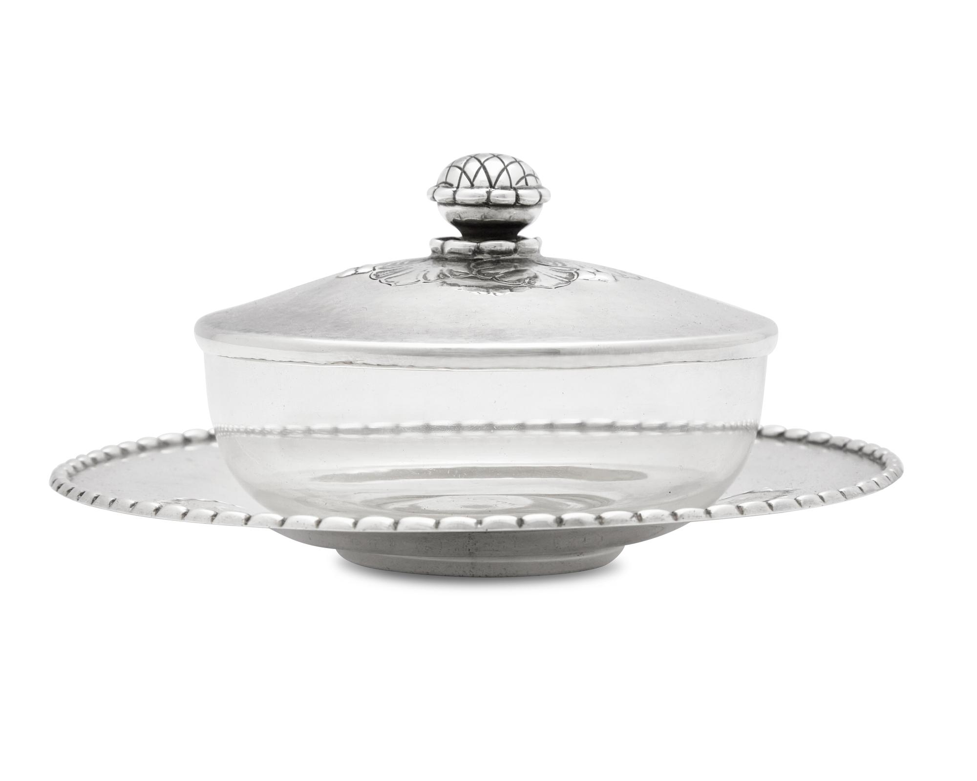 A Georg Jensen Silver Covered Caviar Dish and Underplate