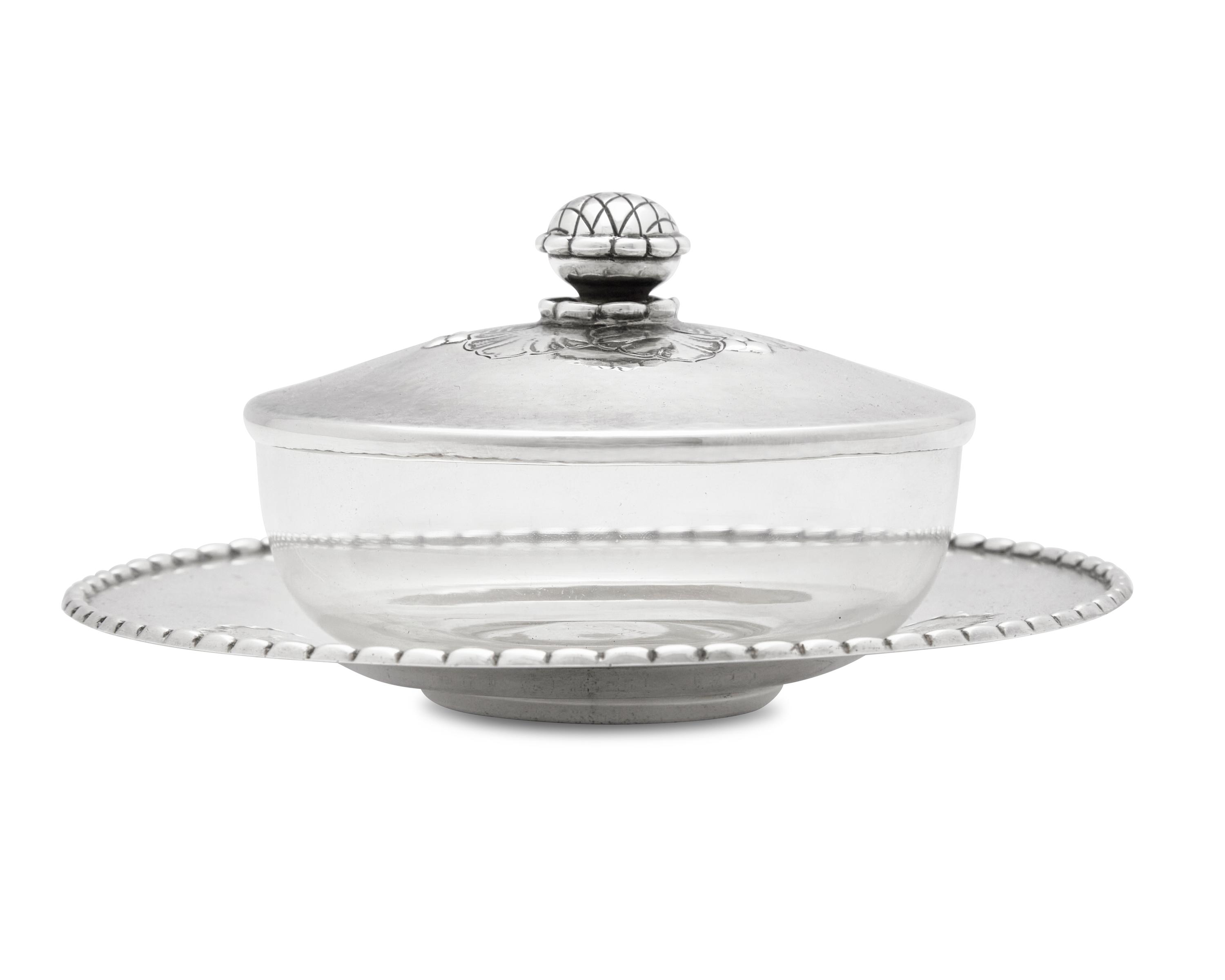A Georg Jensen Silver Covered Caviar Dish and Underplate